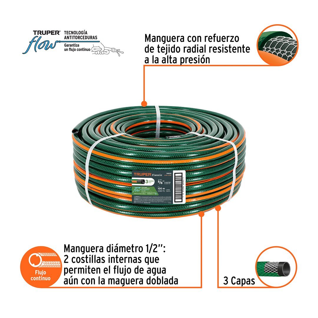 manguera reforzada 5/8" rollo de 100 m truper manguera reforzada 5/8" rollo de 100 m truper